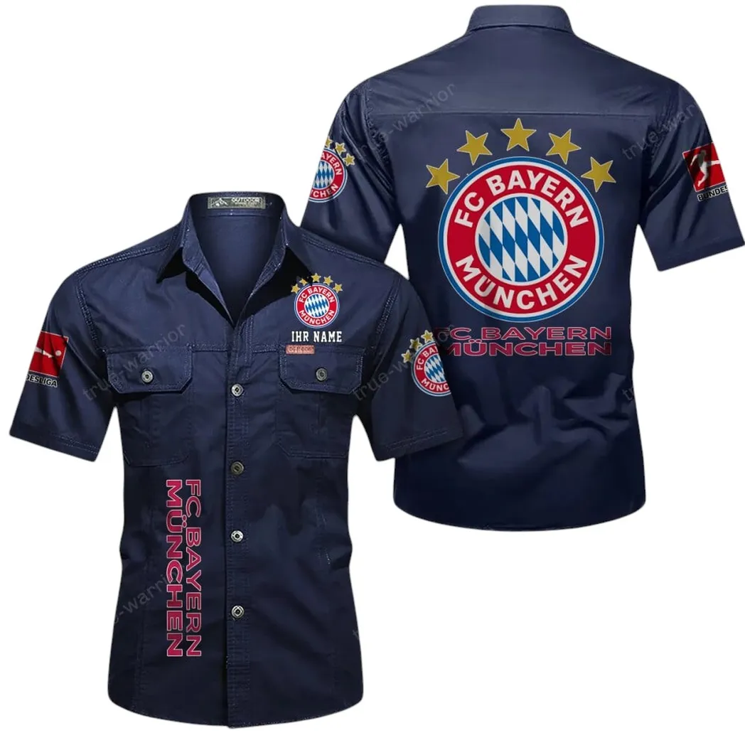 FC Bayern Munchen Hemd mit kurzen Ärmeln, All-Over-Print Kurzarmhemd BDE11052625276 - Dunkelblau