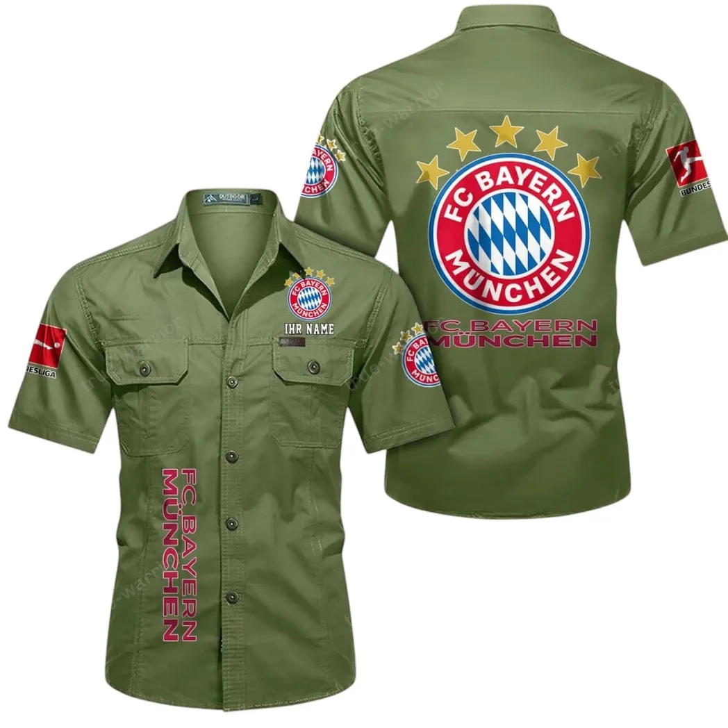 FC Bayern Munchen Hemd mit kurzen Ärmeln, All-Over-Print Kurzarmhemd BDE11052625276 - Fruchtgrün