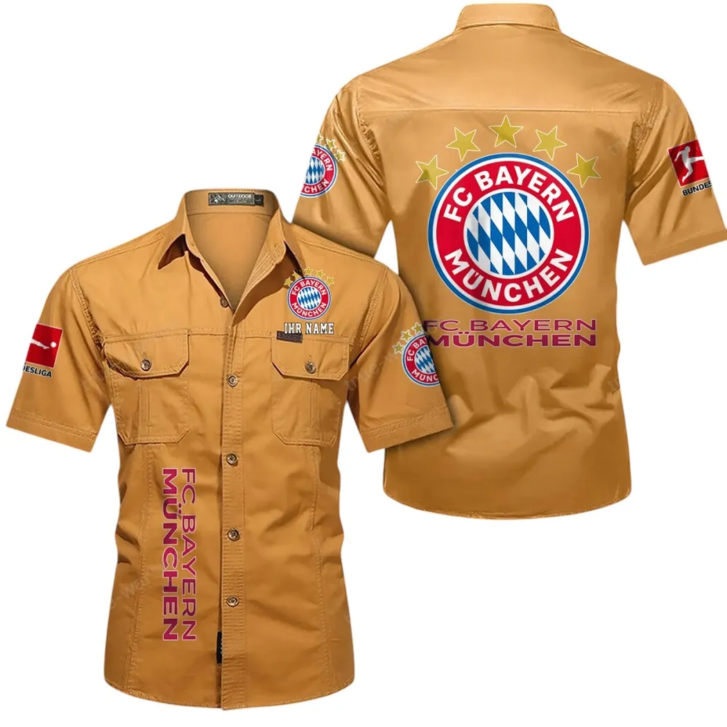 FC Bayern Munchen Hemd mit kurzen Ärmeln, All-Over-Print Kurzarmhemd BDE11052625276 - Gelb-Orange