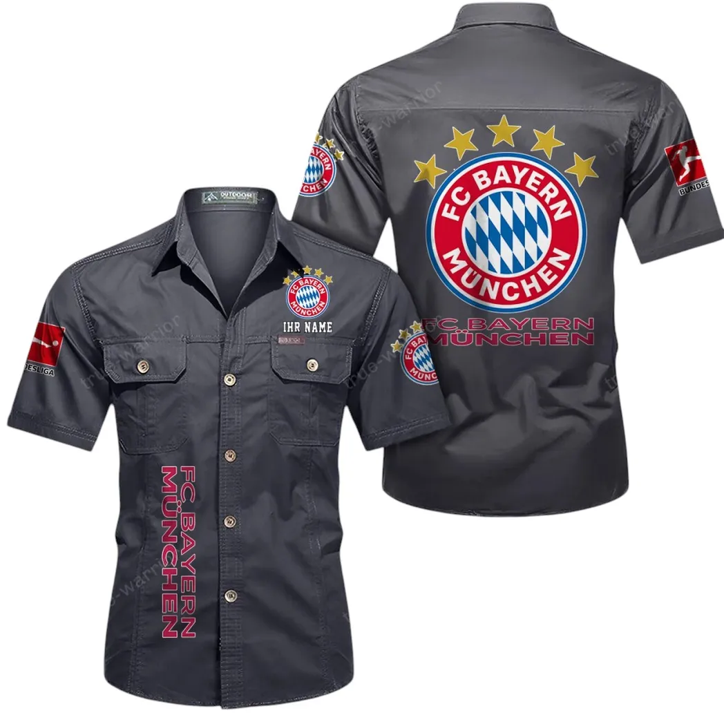 FC Bayern Munchen Hemd mit kurzen Ärmeln, All-Over-Print Kurzarmhemd BDE11052625276 - Grau