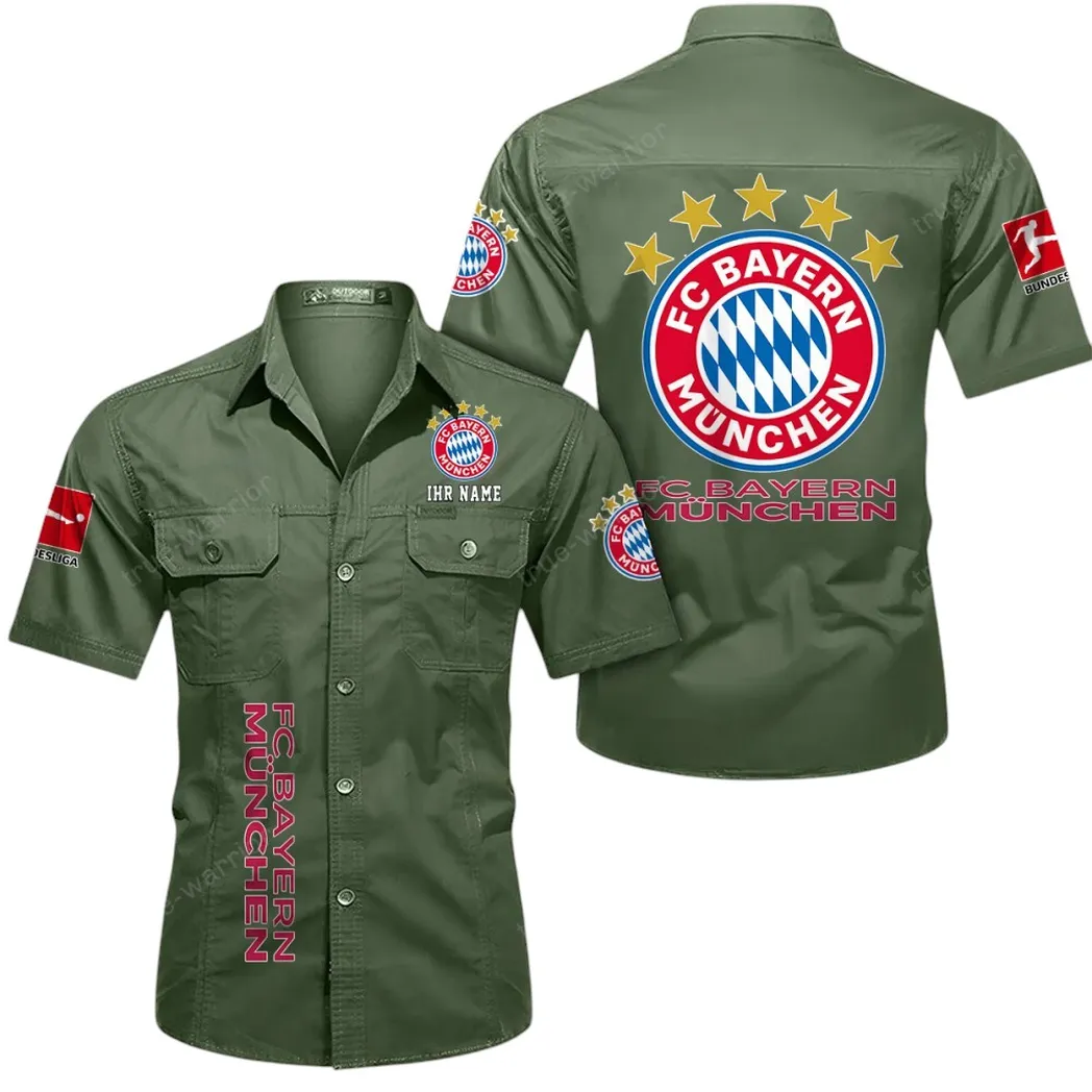 FC Bayern Munchen Hemd mit kurzen Ärmeln, All-Over-Print Kurzarmhemd BDE11052625276 - Olivgrün