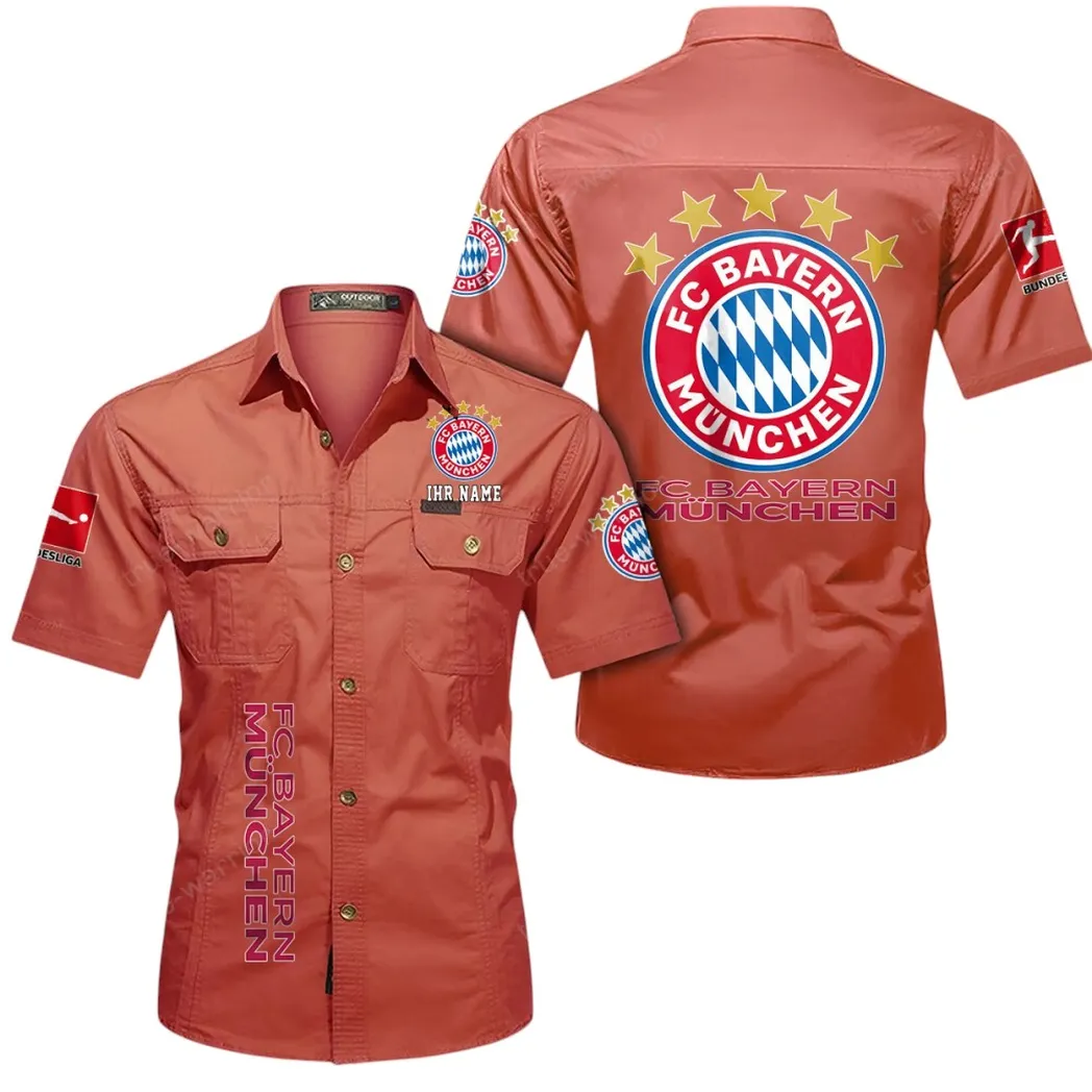 FC Bayern Munchen Hemd mit kurzen Ärmeln, All-Over-Print Kurzarmhemd BDE11052625276 - Rot