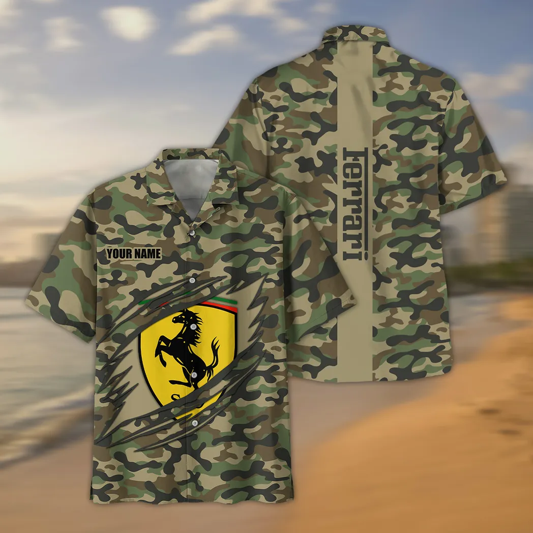 Ferrari Hawaiihemd im Camouflage-Stil, Oversized CAR210040825701