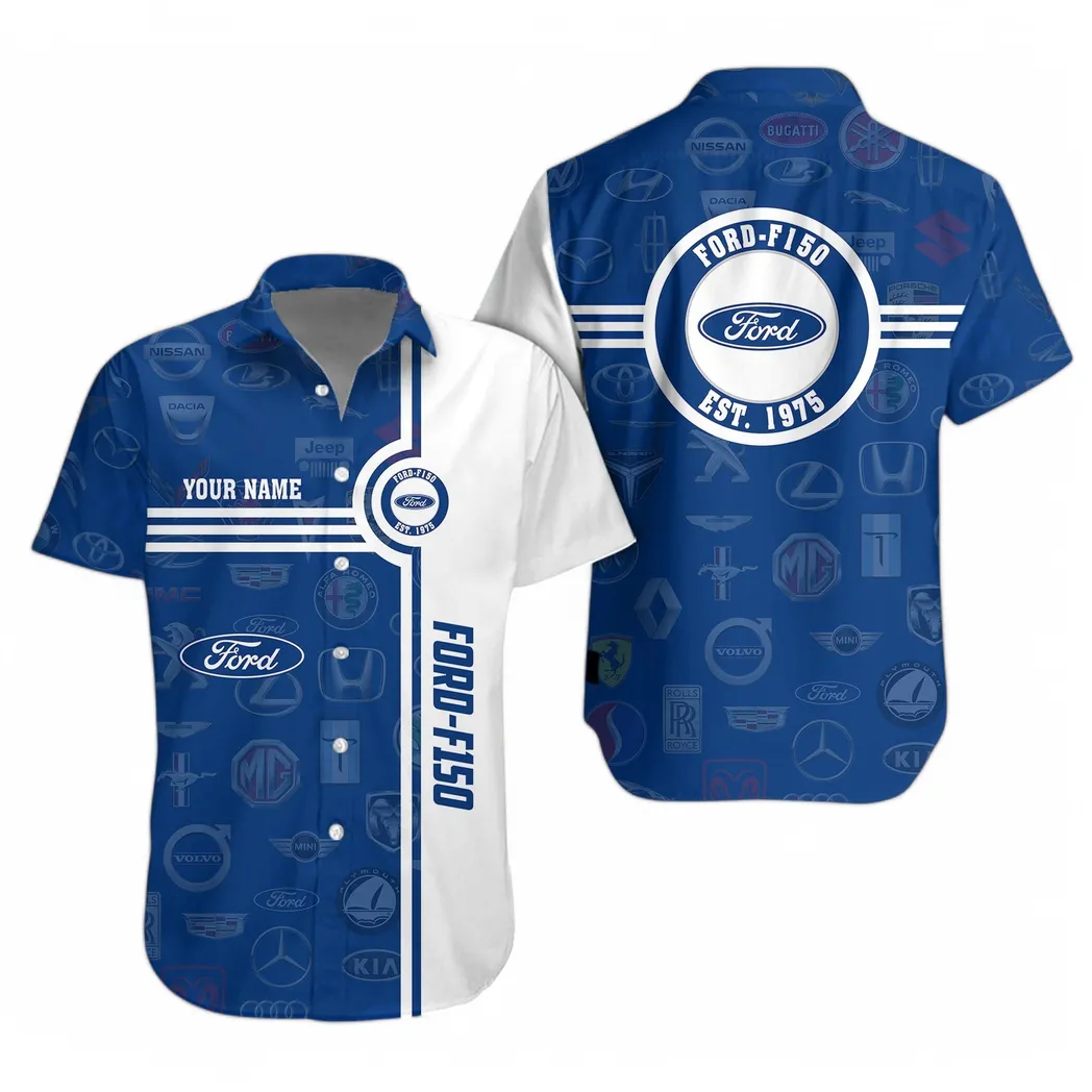 Ford F150 Hawaiihemd für Männer All Logo, Geschenk für Ford F150 Fan CAR174022525037
