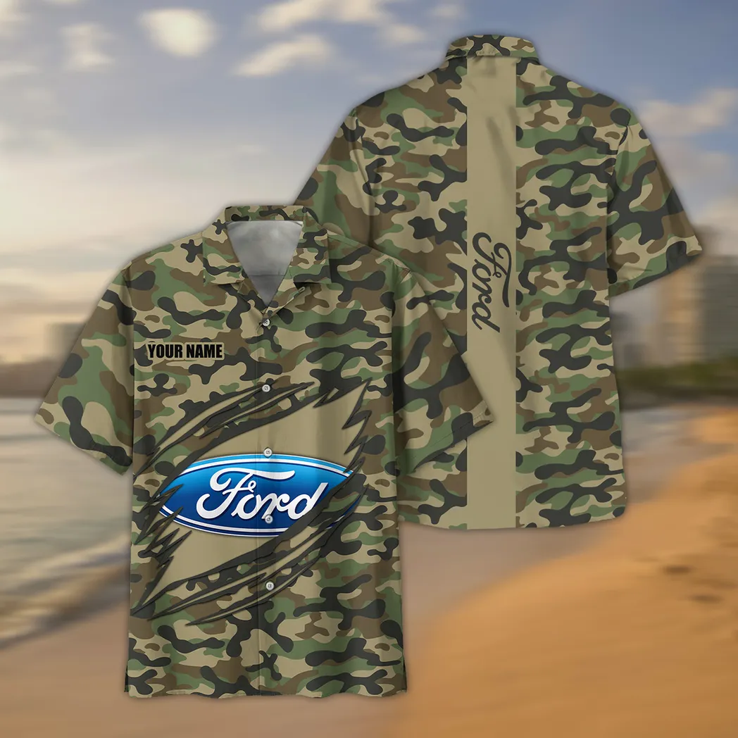 Ford Hawaiihemd im Camouflage-Stil, Oversized CAR210040825702