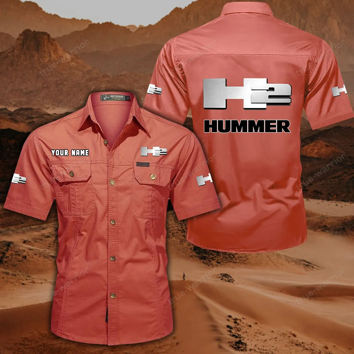 H2 Hummer Hemd mit kurzen Ärmeln, All-Over-Print Kurzarmhemd CAR444052625938 - Rot