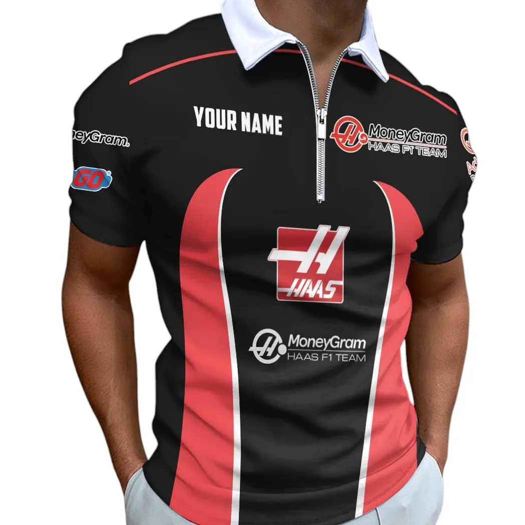 Haas F1 Team Poloshirt mit Reißverschluss, All Over Print Shirt Haas F1 Team CAR41204112506
