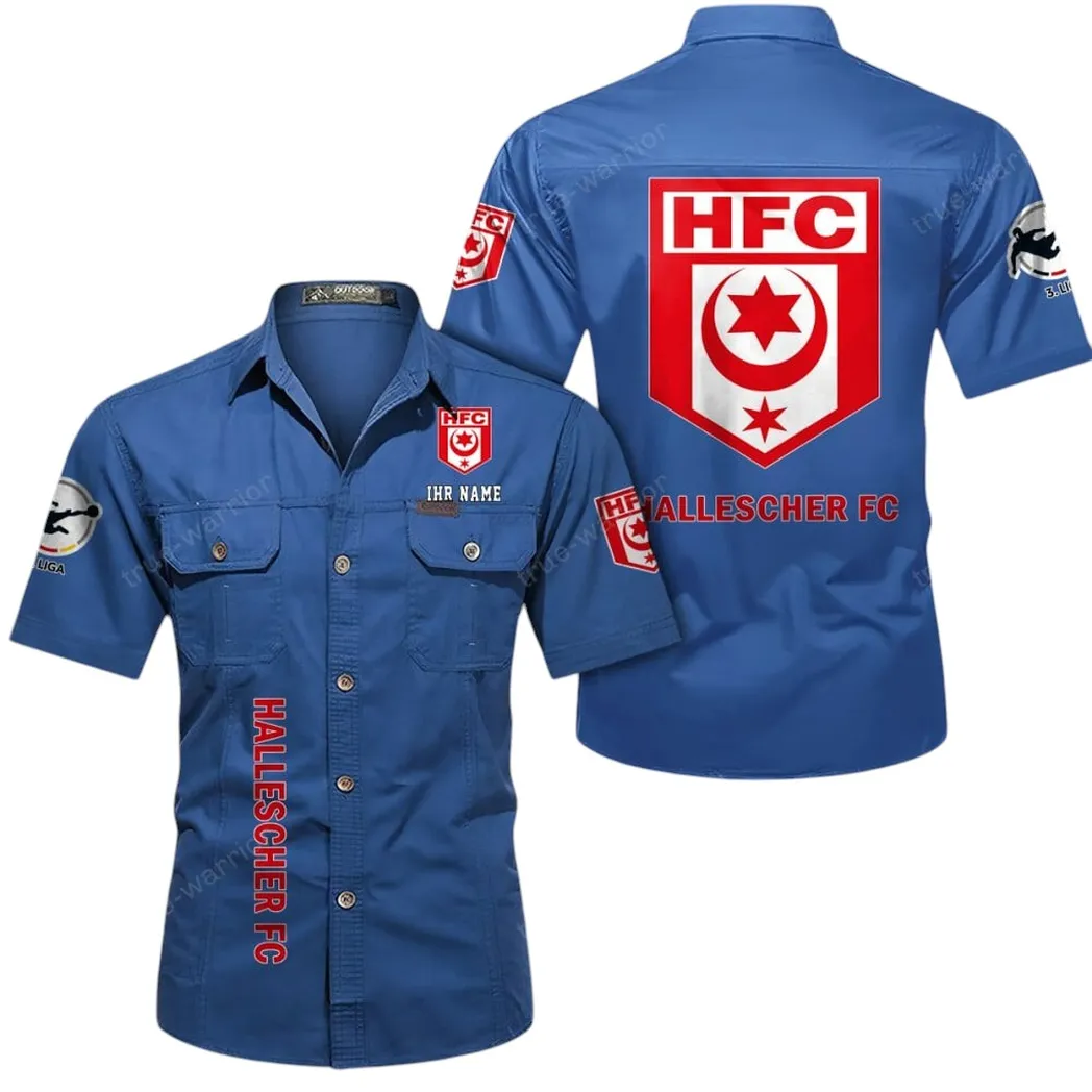 Hallescher FC Hemd mit kurzen Ärmeln, All-Over-Print Kurzarmhemd BDE11052625265 - Cowboyblau