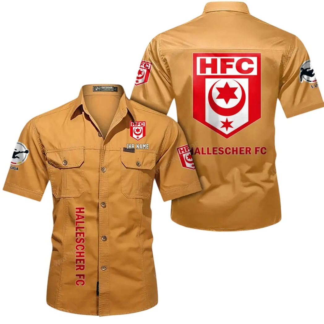 Hallescher FC Hemd mit kurzen Ärmeln, All-Over-Print Kurzarmhemd BDE11052625265 - Gelb-Orange