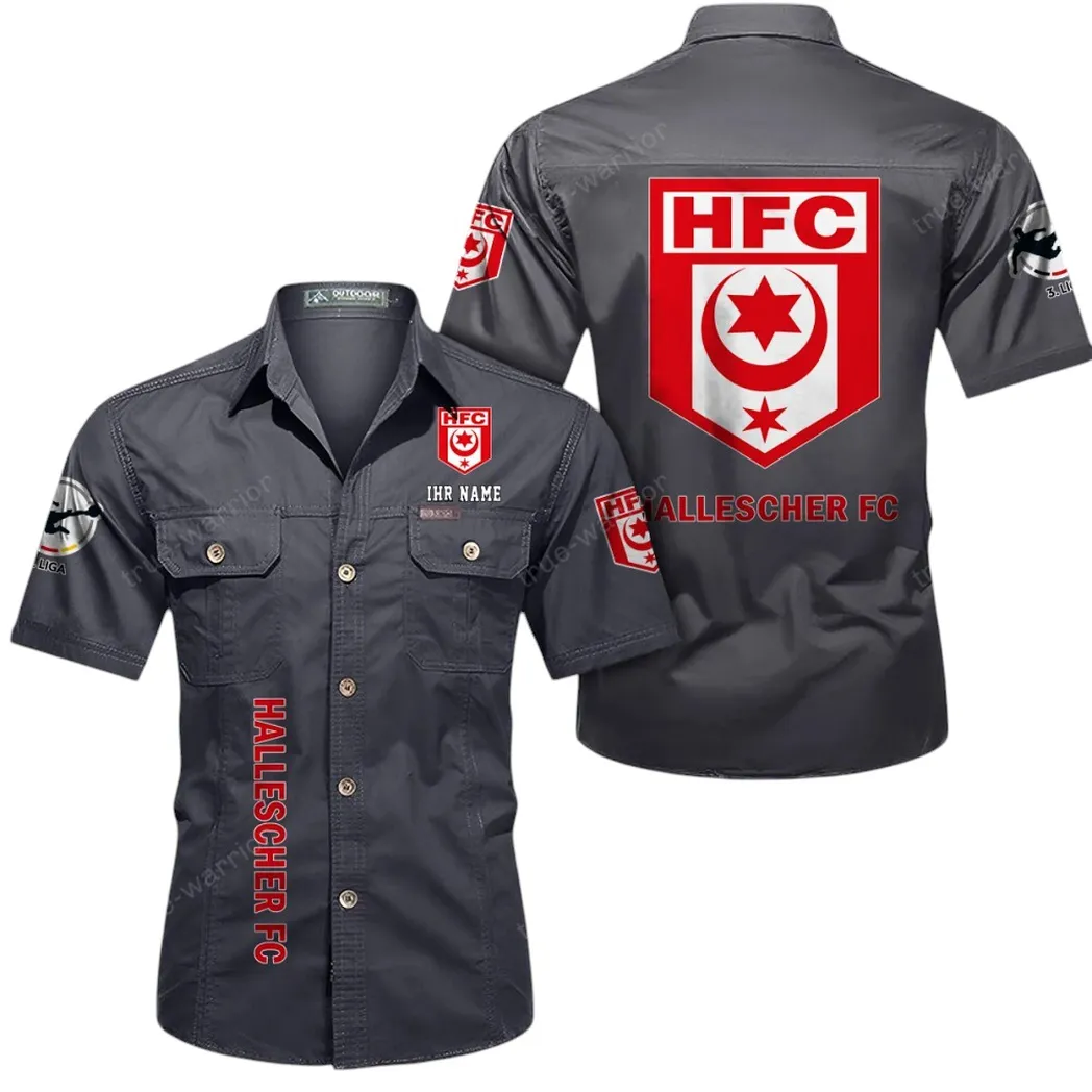 Hallescher FC Hemd mit kurzen Ärmeln, All-Over-Print Kurzarmhemd BDE11052625265 - Grau