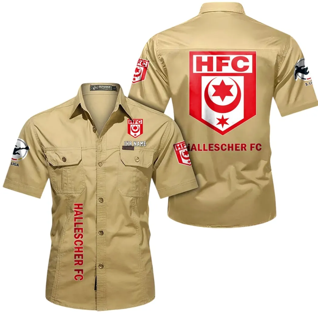 Hallescher FC Hemd mit kurzen Ärmeln, All-Over-Print Kurzarmhemd BDE11052625265 - Khaki