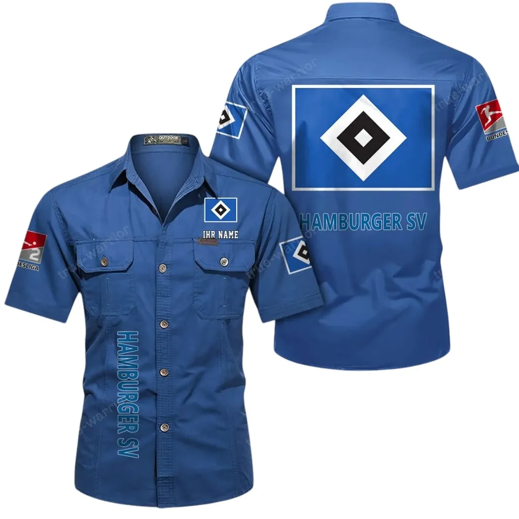 Hamburger SV Hemd mit kurzen Ärmeln, All-Over-Print Kurzarmhemd BDE11052625237 - Cowboyblau