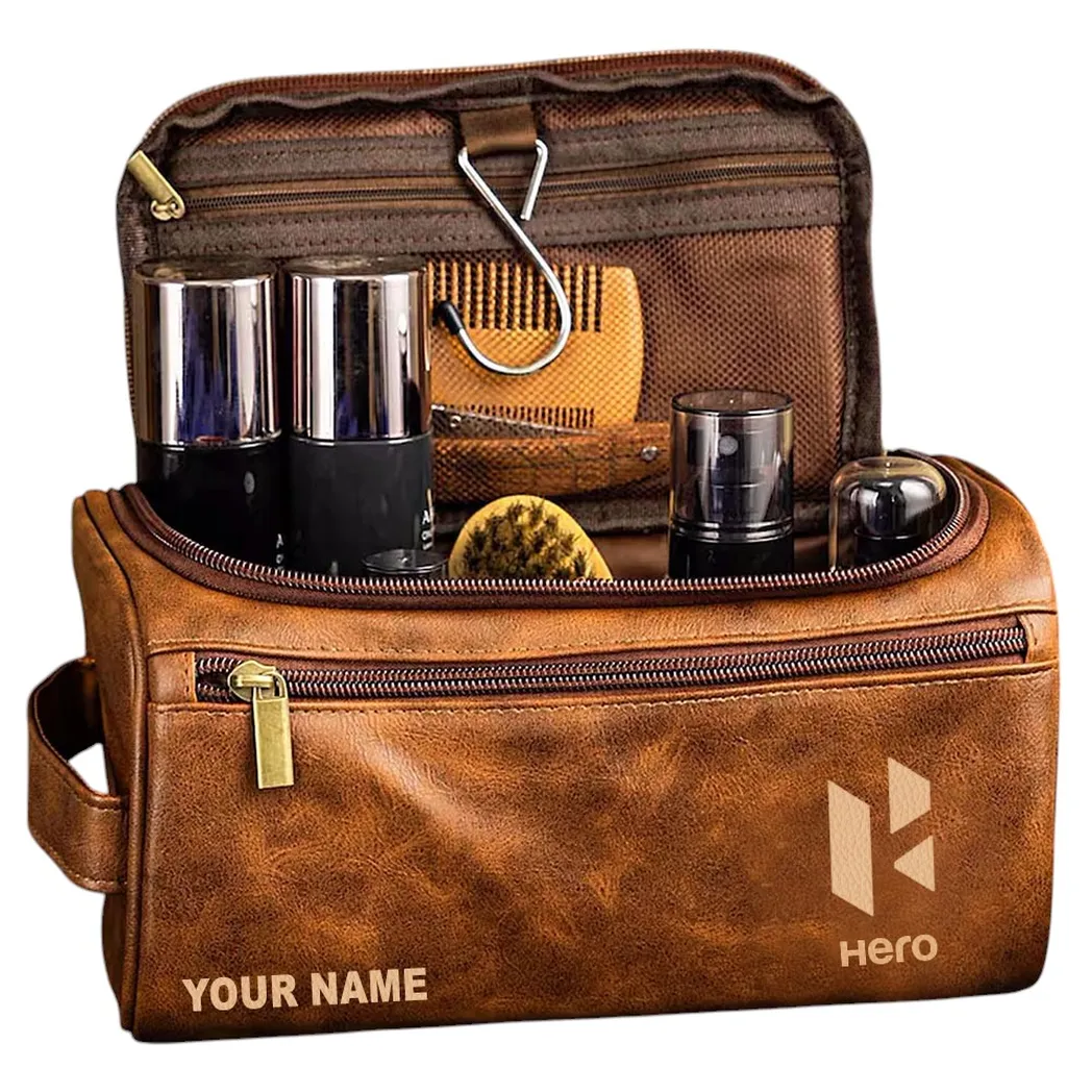 Hero Ledertasche, Personalisierte Kulturtasche - Gelbbraun CAR44105072530