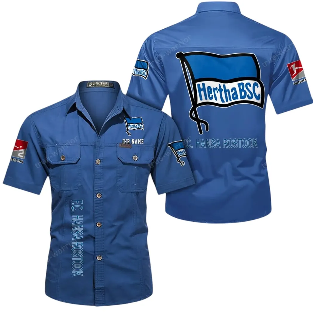 Hertha BSC Hemd mit kurzen Ärmeln, All-Over-Print Kurzarmhemd BDE11052625270 - Cowboyblau