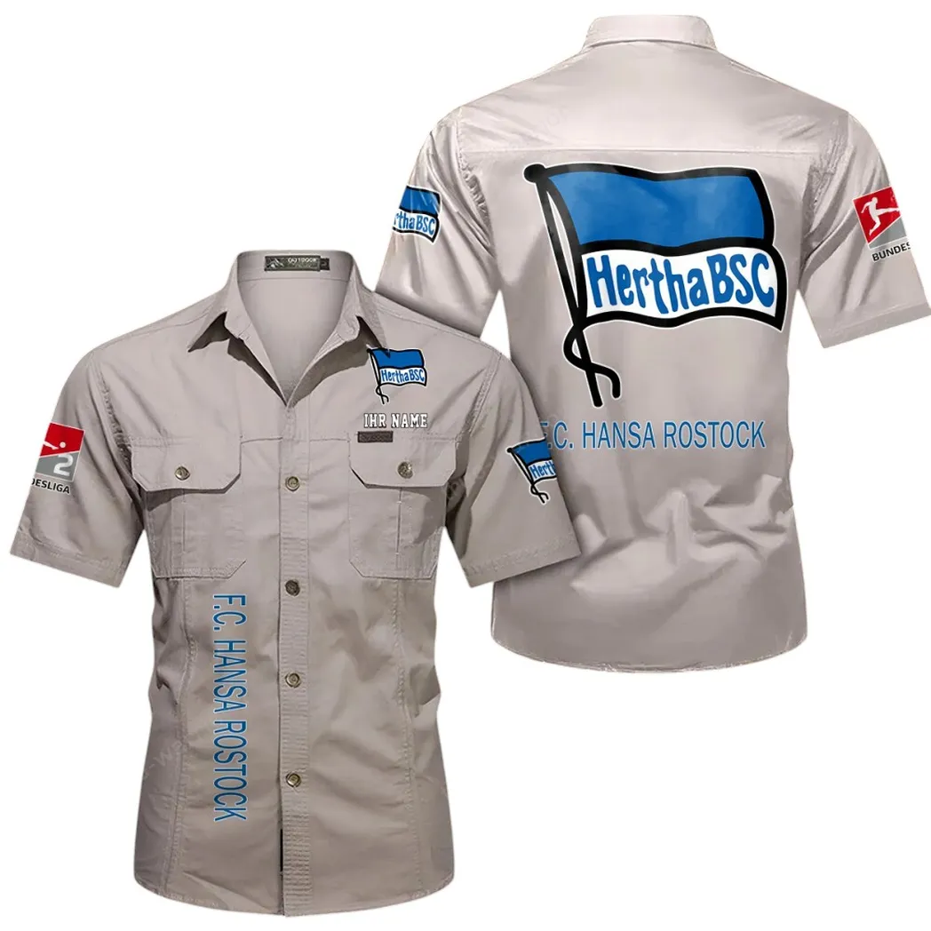 Hertha BSC Hemd mit kurzen Ärmeln, All-Over-Print Kurzarmhemd BDE11052625270 - Beige