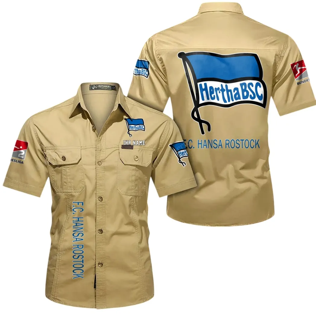 Hertha BSC Hemd mit kurzen Ärmeln, All-Over-Print Kurzarmhemd BDE11052625270 - Khaki