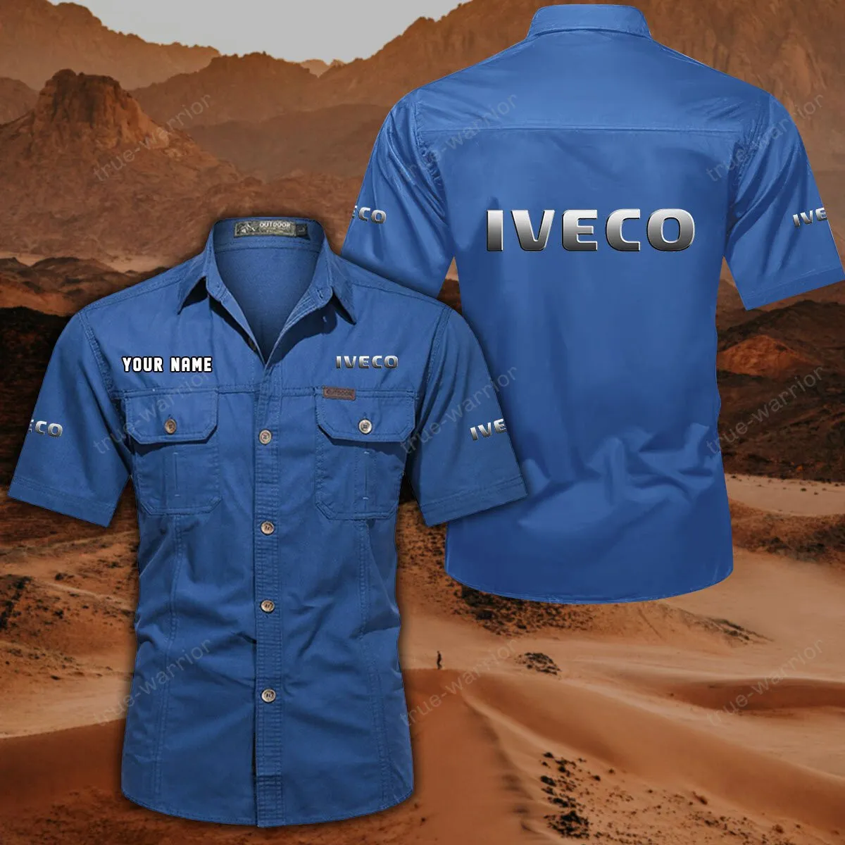 Iveco Hemd mit kurzen Ärmeln, All-Over-Print Kurzarmhemd CAR444052625947 - Cowboyblau