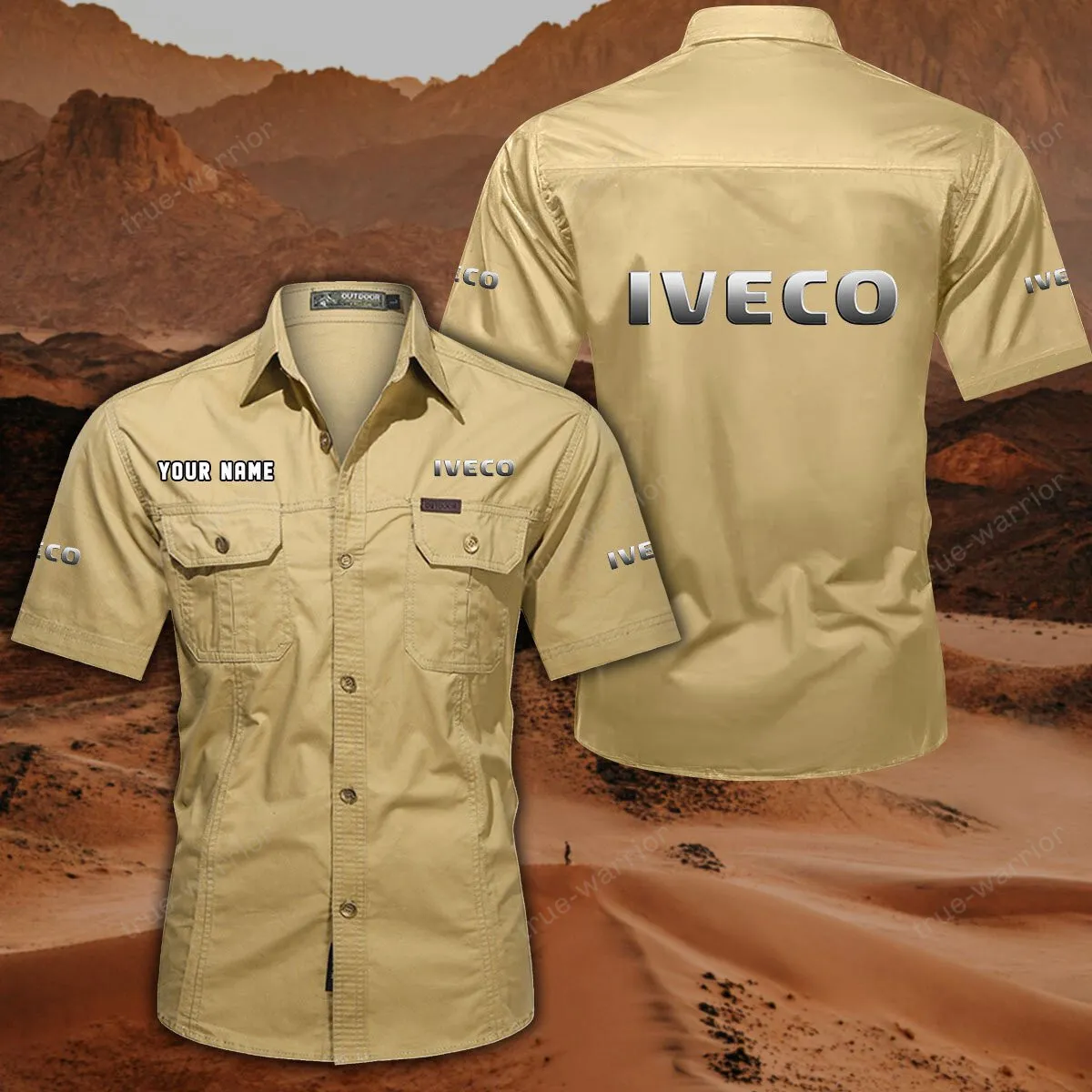 Iveco Hemd mit kurzen Ärmeln, All-Over-Print Kurzarmhemd CAR444052625947 - Khaki