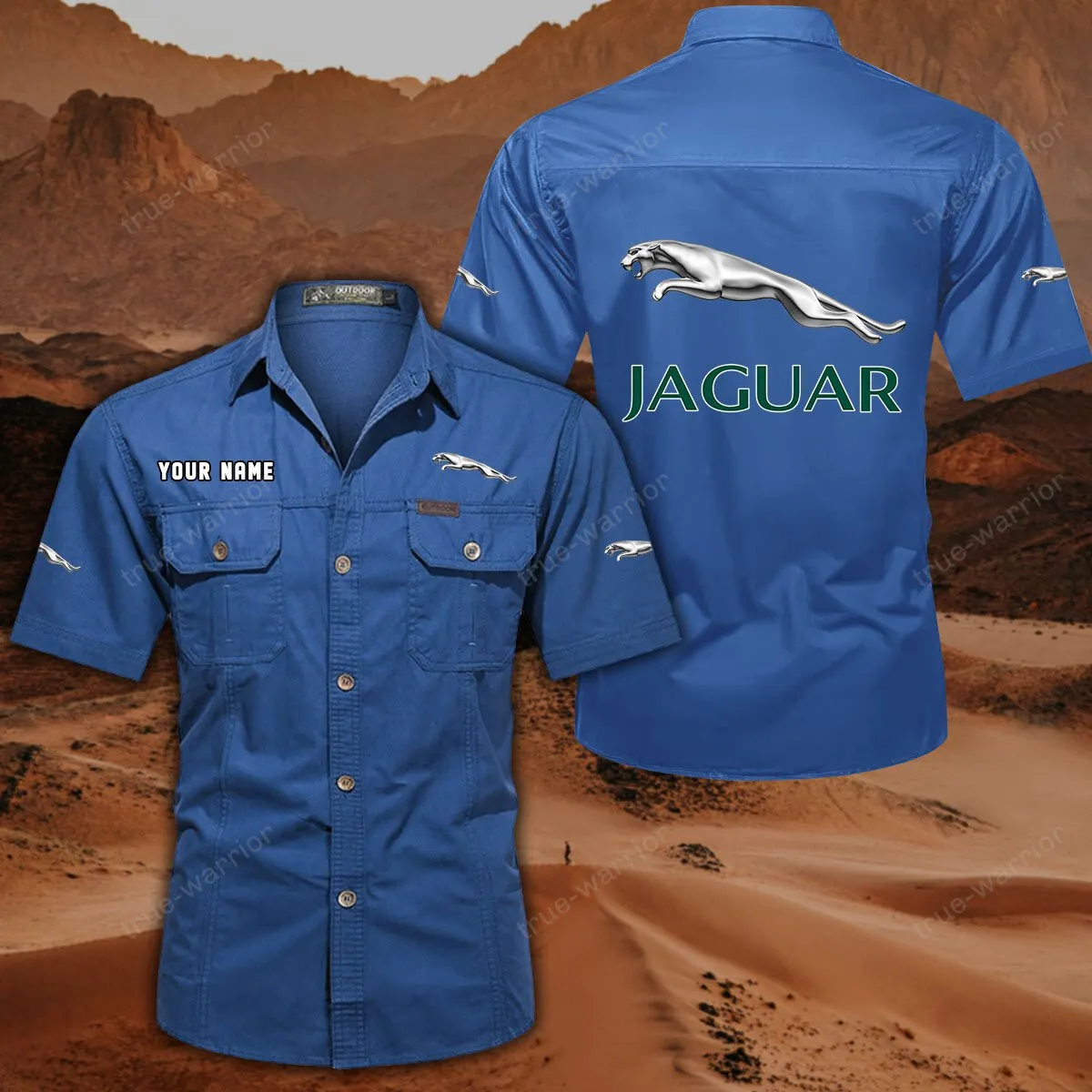 Jaguar Cars Hemd mit kurzen Ärmeln, All-Over-Print Kurzarmhemd CAR444052625920 - Cowboyblau