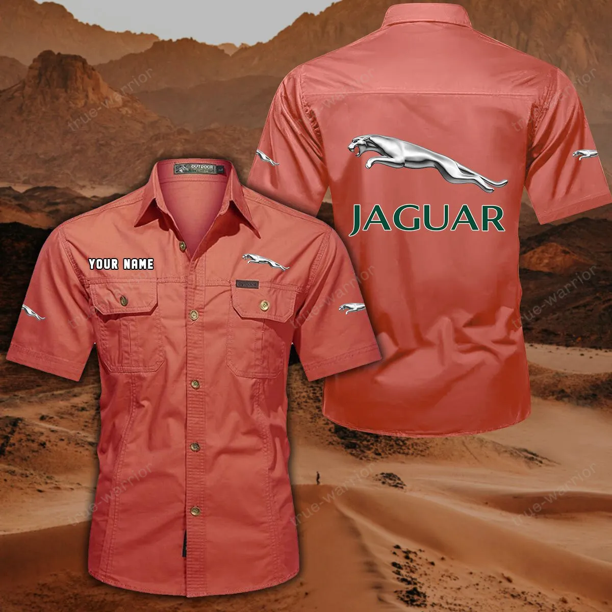 Jaguar Cars Hemd mit kurzen Ärmeln, All-Over-Print Kurzarmhemd CAR444052625920 - Rot