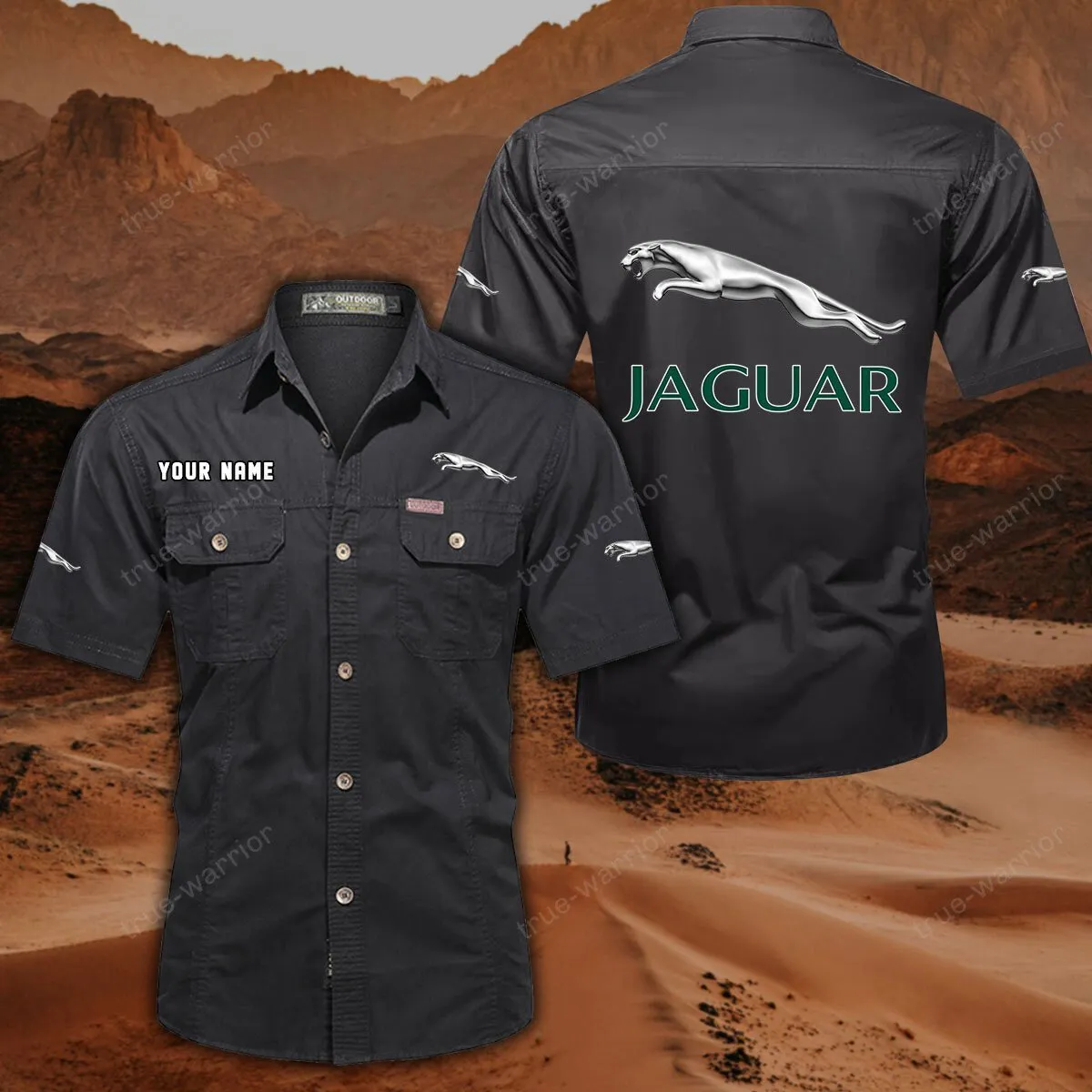Jaguar Cars Hemd mit kurzen Ärmeln, All-Over-Print Kurzarmhemd CAR444052625920 - Schwarz