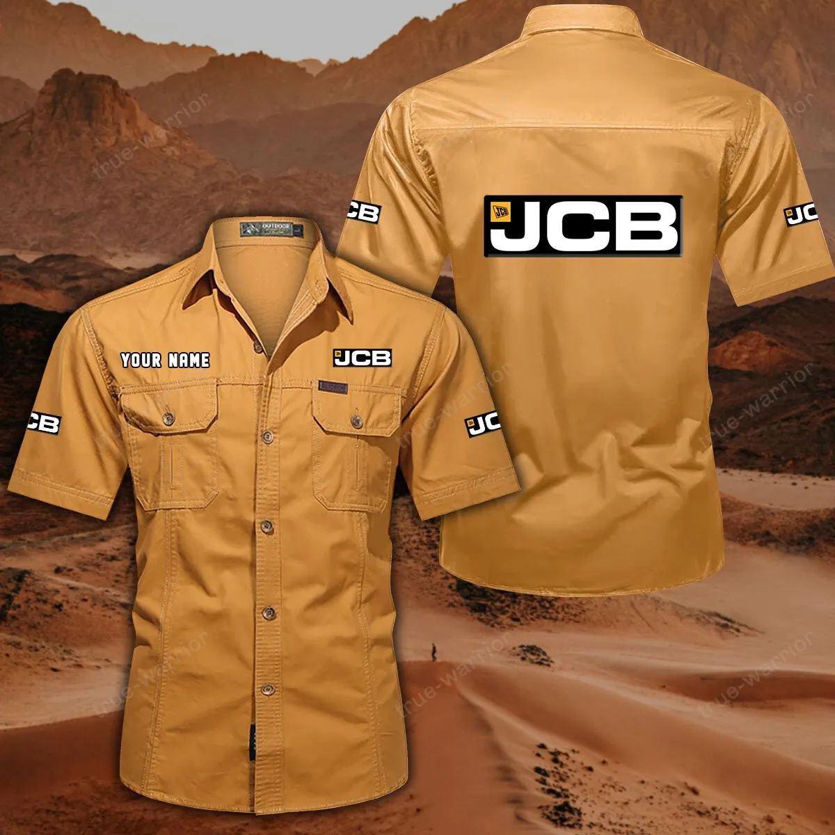 JCB Agricultural Tractors Hemd mit kurzen Ärmeln, All-Over-Print Kurzarmhemd CAR444052625944 - Gelb-Orange