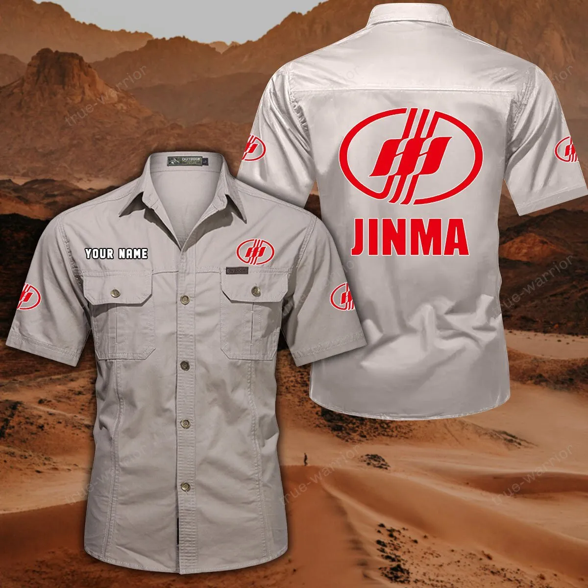 Jinma Hemd mit kurzen Ärmeln, All-Over-Print Kurzarmhemd CAR444052625960 - Cremeweiß