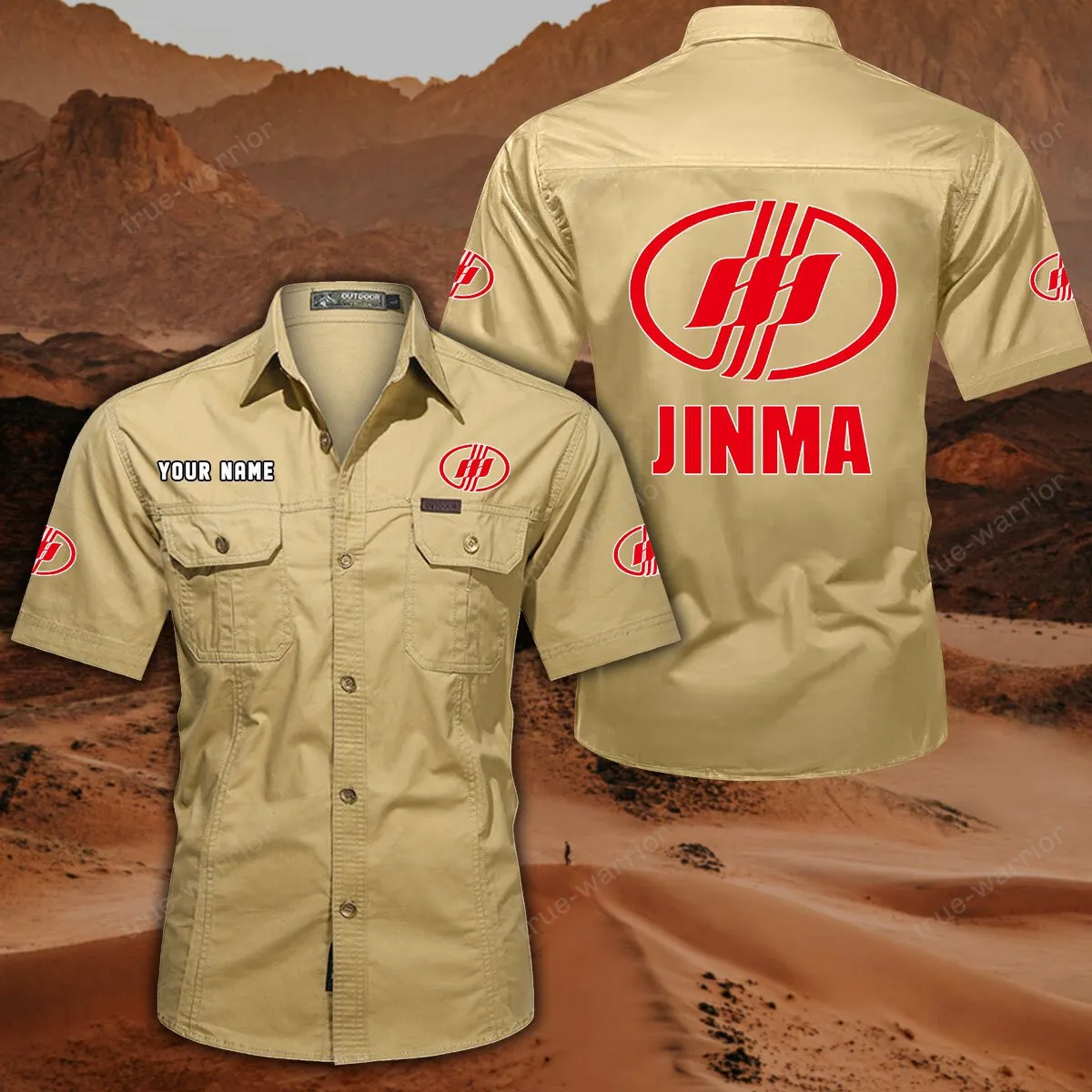 Jinma Hemd mit kurzen Ärmeln, All-Over-Print Kurzarmhemd CAR444052625960 - Khaki