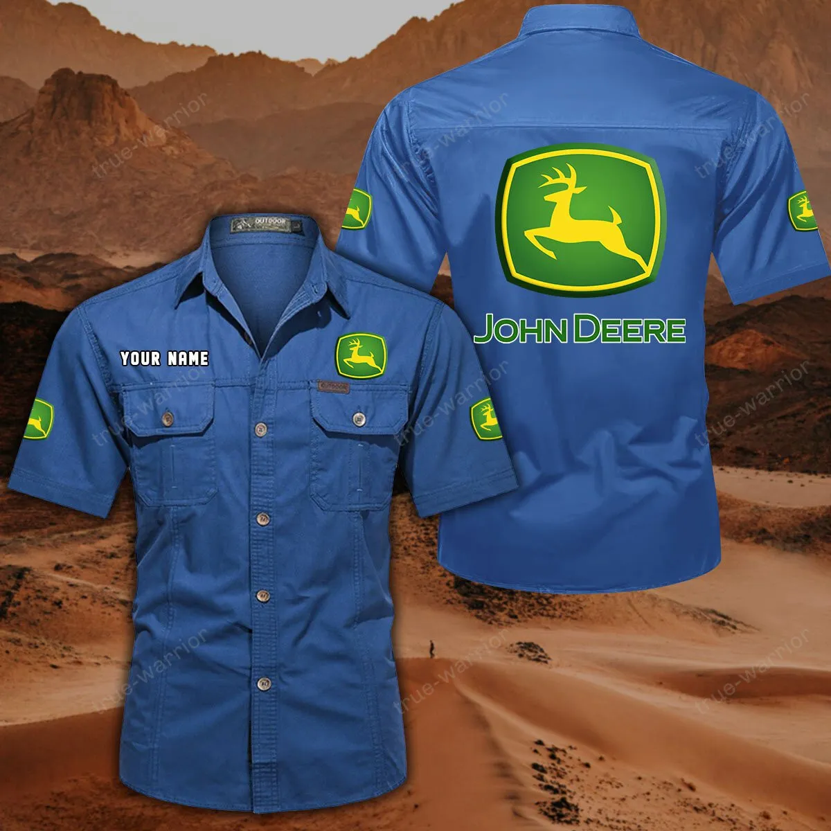 John Deere Hemd mit kurzen Ärmeln, All-Over-Print Kurzarmhemd CAR444052625940 - Cowboyblau