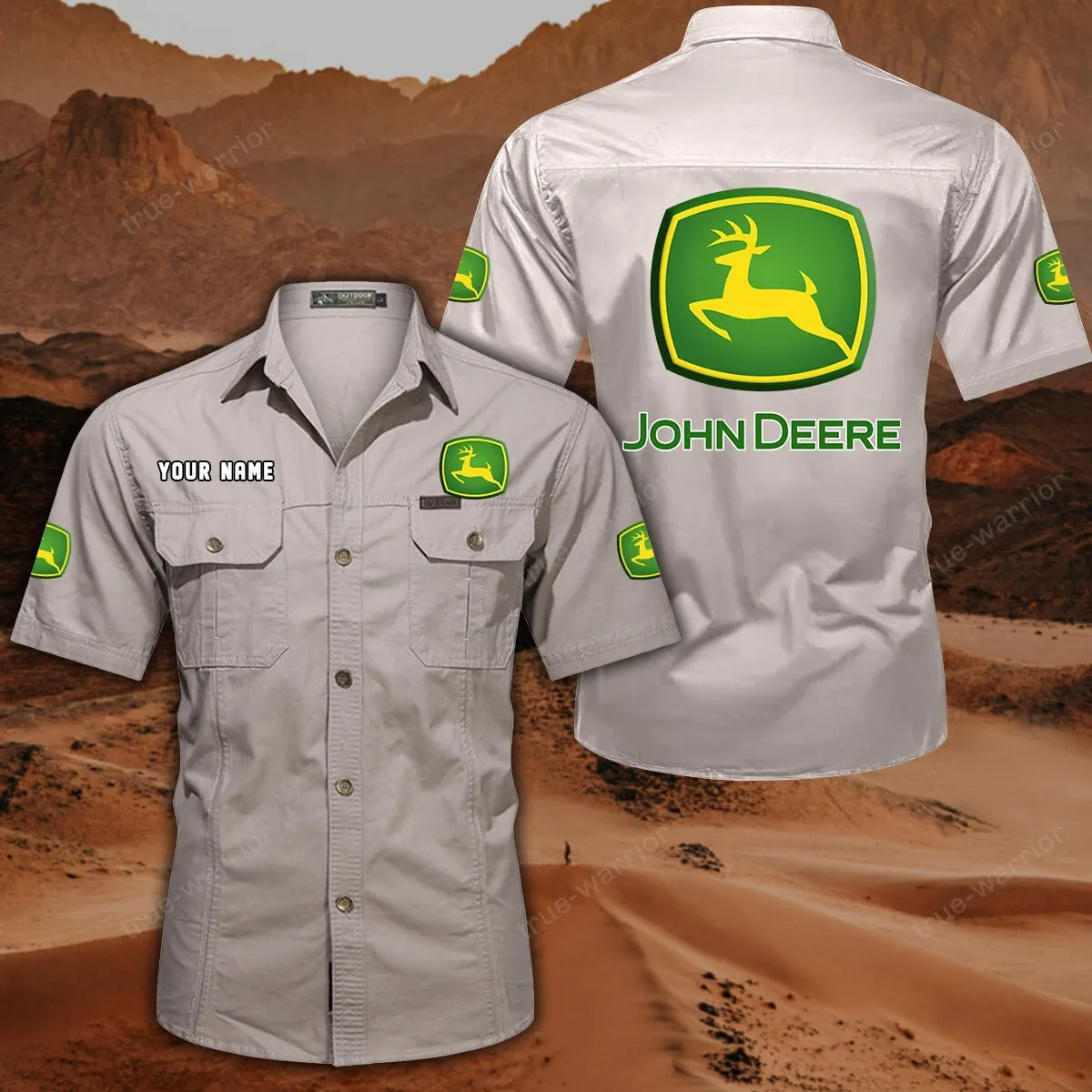 John Deere Hemd mit kurzen Ärmeln, All-Over-Print Kurzarmhemd CAR444052625940 - Beige