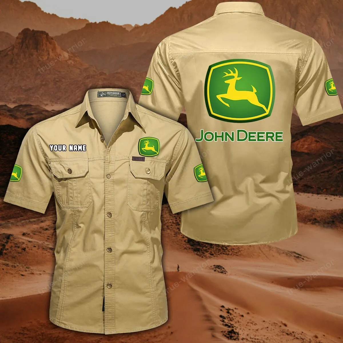 John Deere Hemd mit kurzen Ärmeln, All-Over-Print Kurzarmhemd CAR444052625940 - Khaki