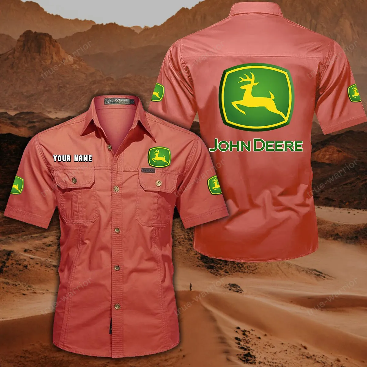 John Deere Hemd mit kurzen Ärmeln, All-Over-Print Kurzarmhemd CAR444052625940 - Rot