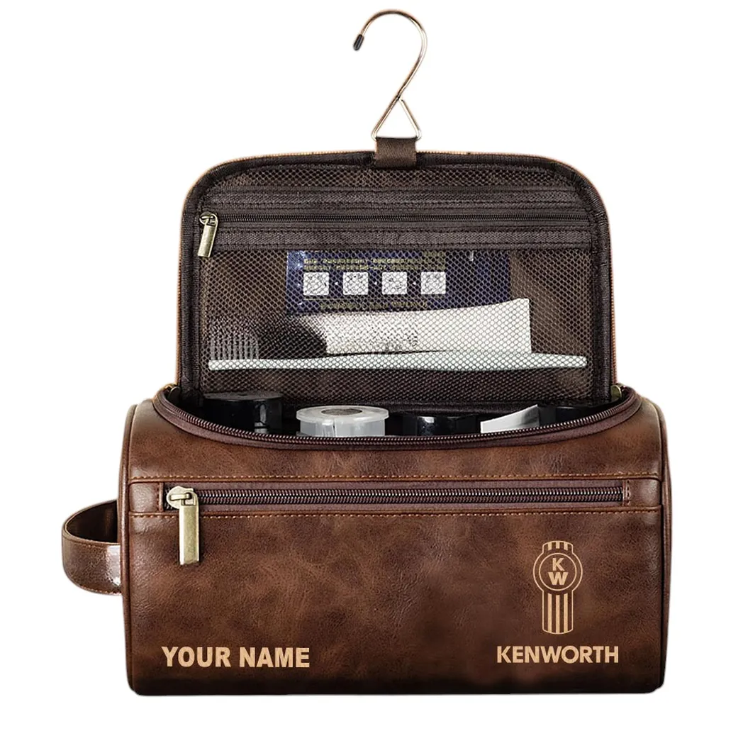 Kenworth Ledertasche, Personalisierte Kulturtasche - Dunkelbraun CAR44305072501