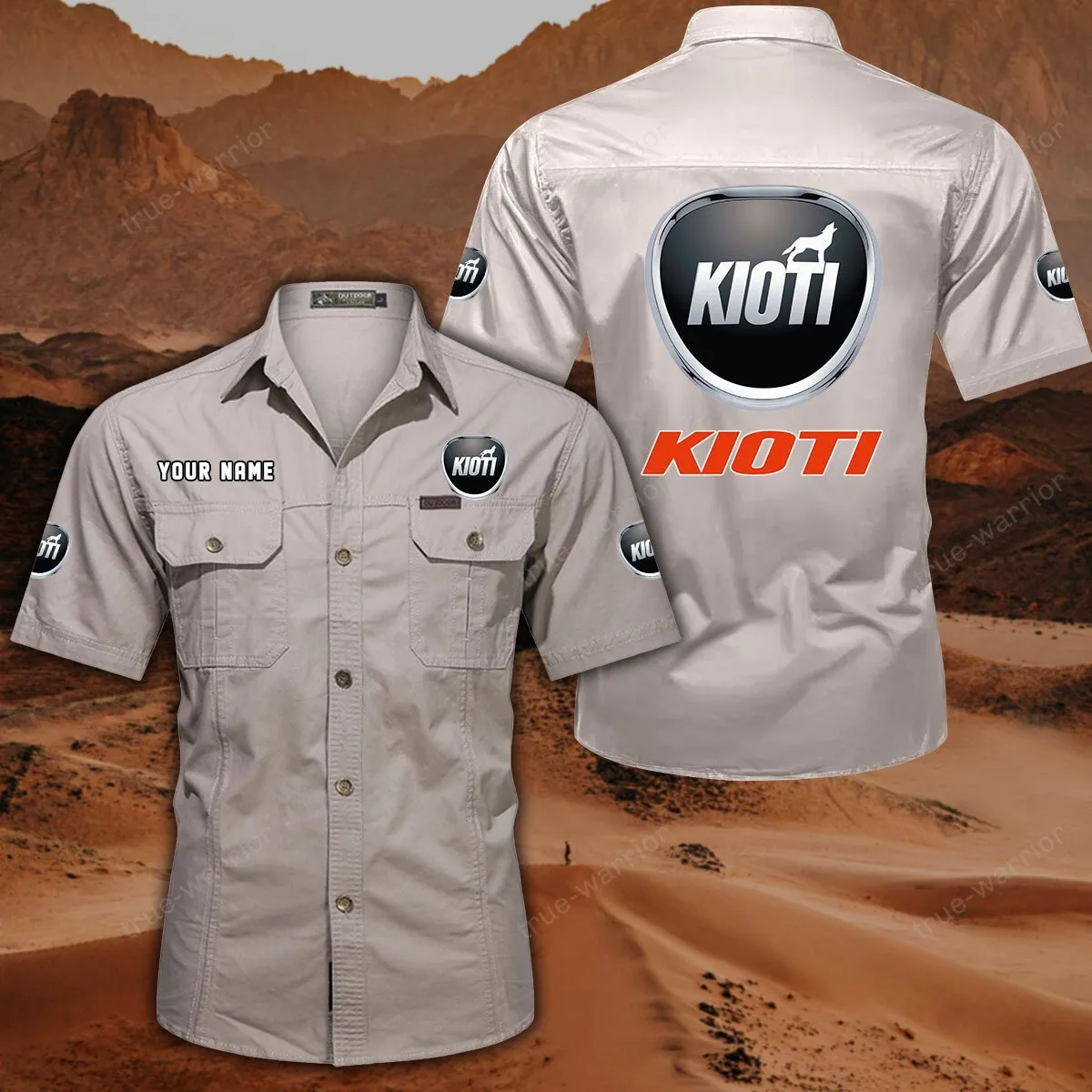 Kioti Hemd mit kurzen Ärmeln, All-Over-Print Kurzarmhemd CAR444052625934 - Cremeweiß