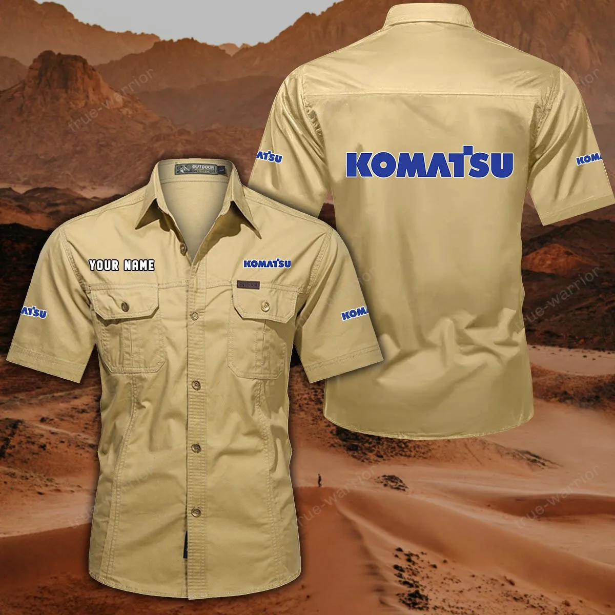 Komatsu Hemd mit kurzen Ärmeln, All-Over-Print Kurzarmhemd CAR444052625958 - Khaki