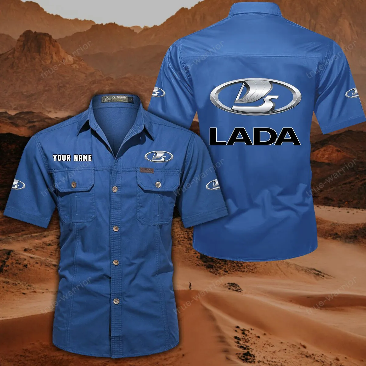Lada Hemd mit kurzen Ärmeln, All-Over-Print Kurzarmhemd CAR444052625949 - Cowboyblau