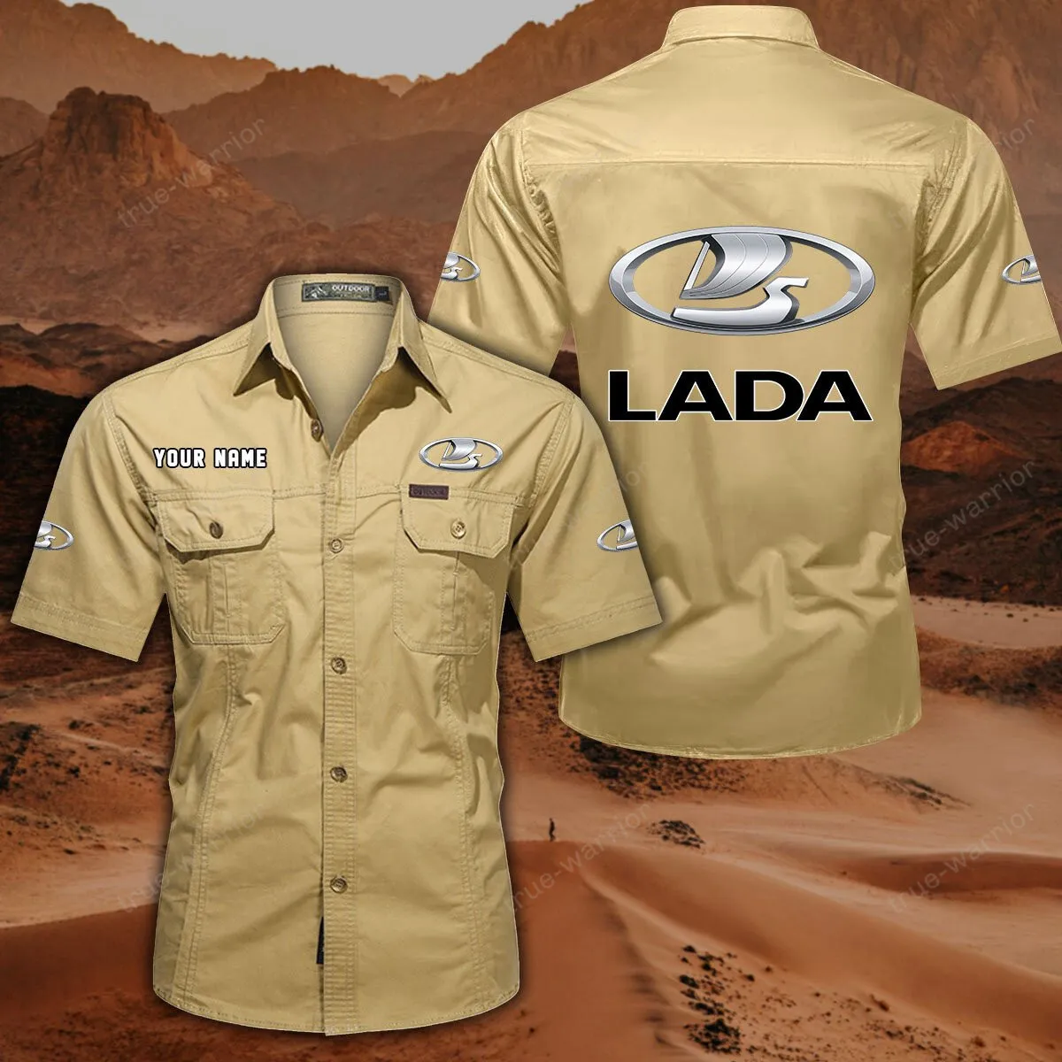Lada Hemd mit kurzen Ärmeln, All-Over-Print Kurzarmhemd CAR444052625949 - Khaki