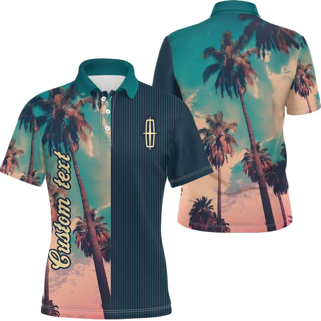 Lincoln Vintage Poloshirt mit Palmen, Personalisiert Poloshirt mit Allover-Autodruck CAR431041625446