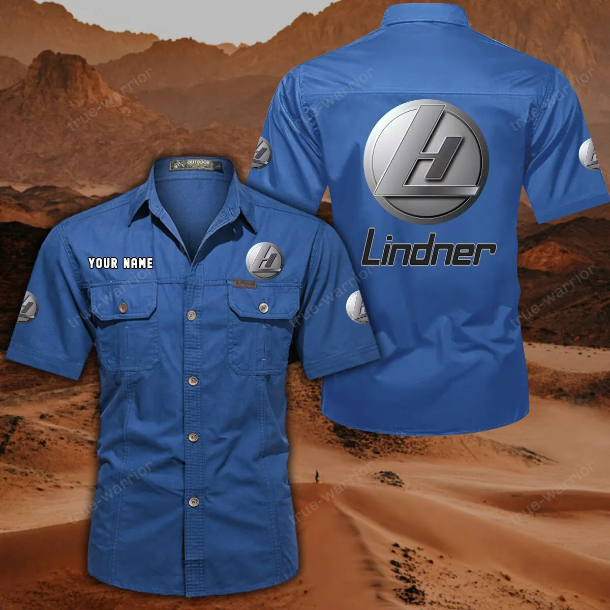 Lindner Hemd mit kurzen Ärmeln, All-Over-Print Kurzarmhemd CAR444052625950 - Cowboyblau