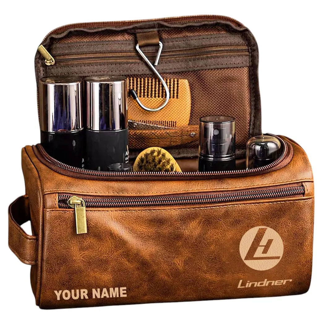 Lindner Ledertasche, Personalisierte Kulturtasche - Gelbbraun CAR44205072527