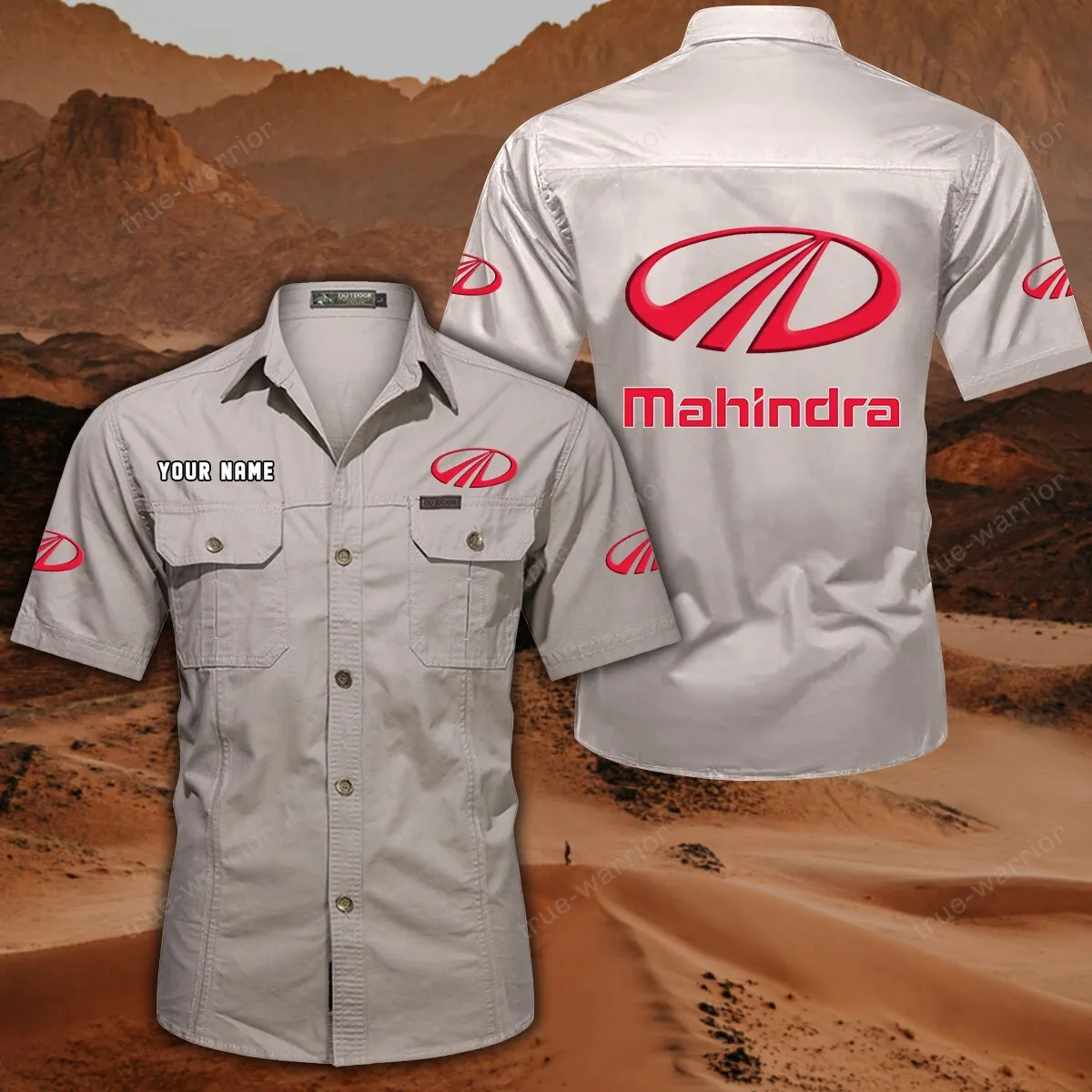 Mahindra Hemd mit kurzen Ärmeln, All-Over-Print Kurzarmhemd CAR444052625922 - Cremeweiß