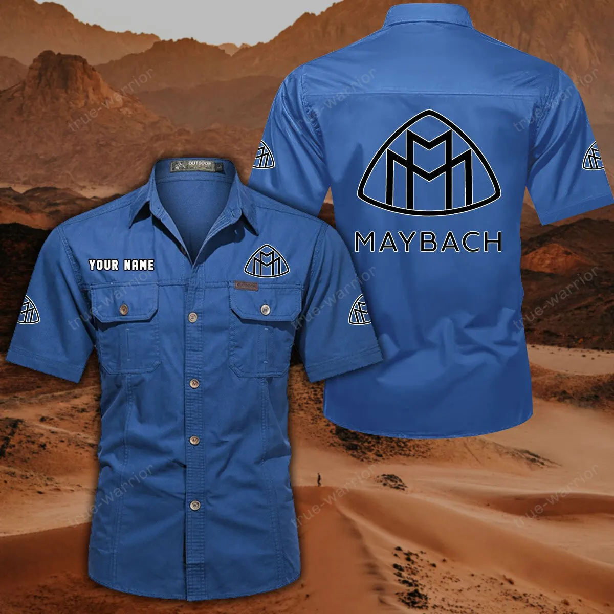 Maybach Hemd mit kurzen Ärmeln, All-Over-Print Kurzarmhemd CAR444052625932 - Cowboyblau