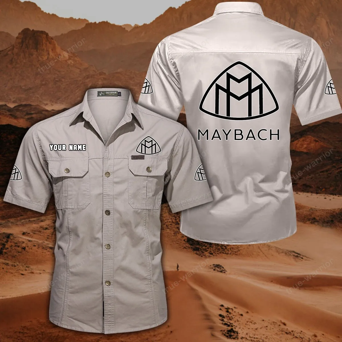 Maybach Hemd mit kurzen Ärmeln, All-Over-Print Kurzarmhemd CAR444052625932 - Beige