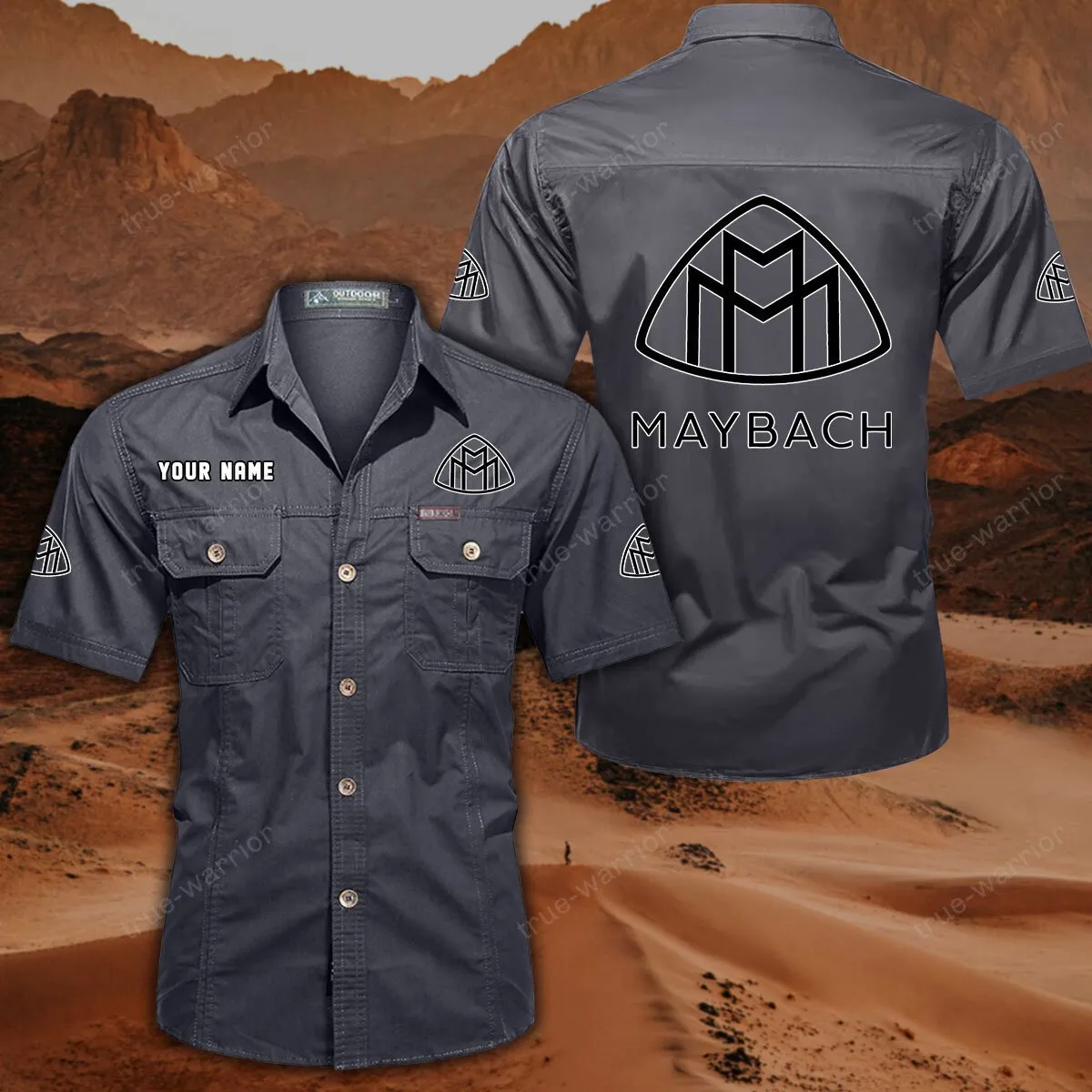 Maybach Hemd mit kurzen Ärmeln, All-Over-Print Kurzarmhemd CAR444052625932 - Grau