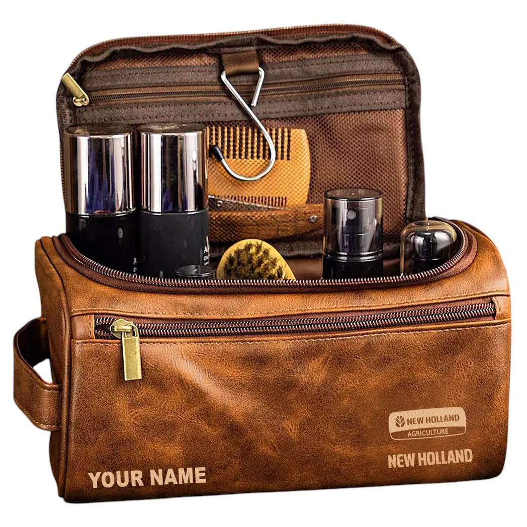 New Holland Ledertasche, Personalisierte Kulturtasche - Gelbbraun CAR44205072509