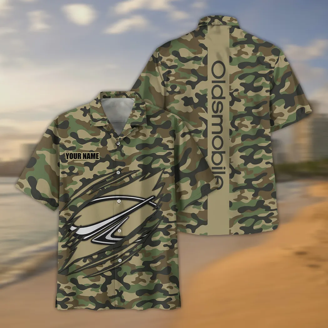 Oldsmobile Hawaiihemd im Camouflage-Stil, Oversized CAR210040825725