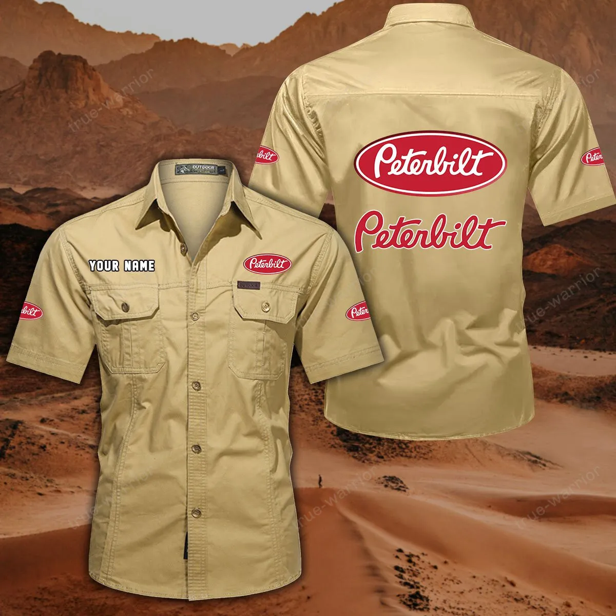 Peterbilt Hemd mit kurzen Ärmeln, All-Over-Print Kurzarmhemd CAR444052625931 - Khaki