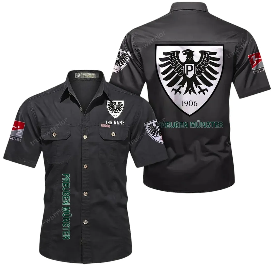 Preußen Münster Hemd mit kurzen Ärmeln, All-Over-Print Kurzarmhemd BDE11052625236 - Schwarz