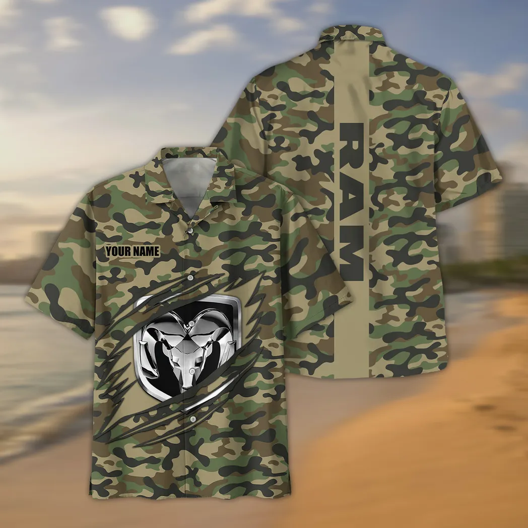 Ram Truck Hawaiihemd im Camouflage-Stil, Oversized CAR210040825731