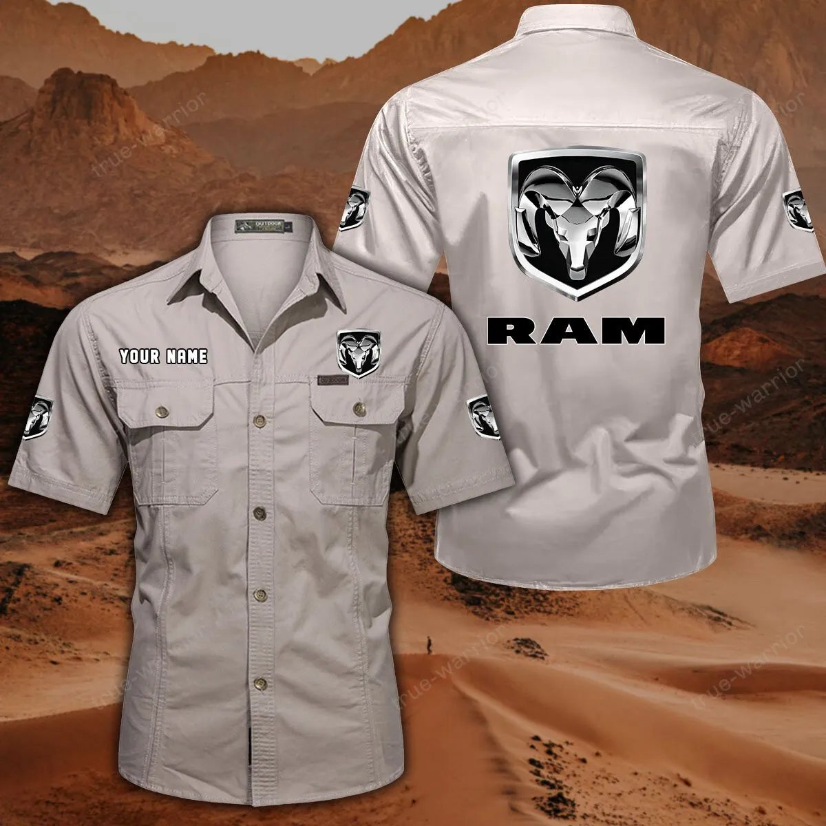 Ram Truck Hemd mit kurzen Ärmeln, All-Over-Print Kurzarmhemd CAR444052625945 - Cremeweiß
